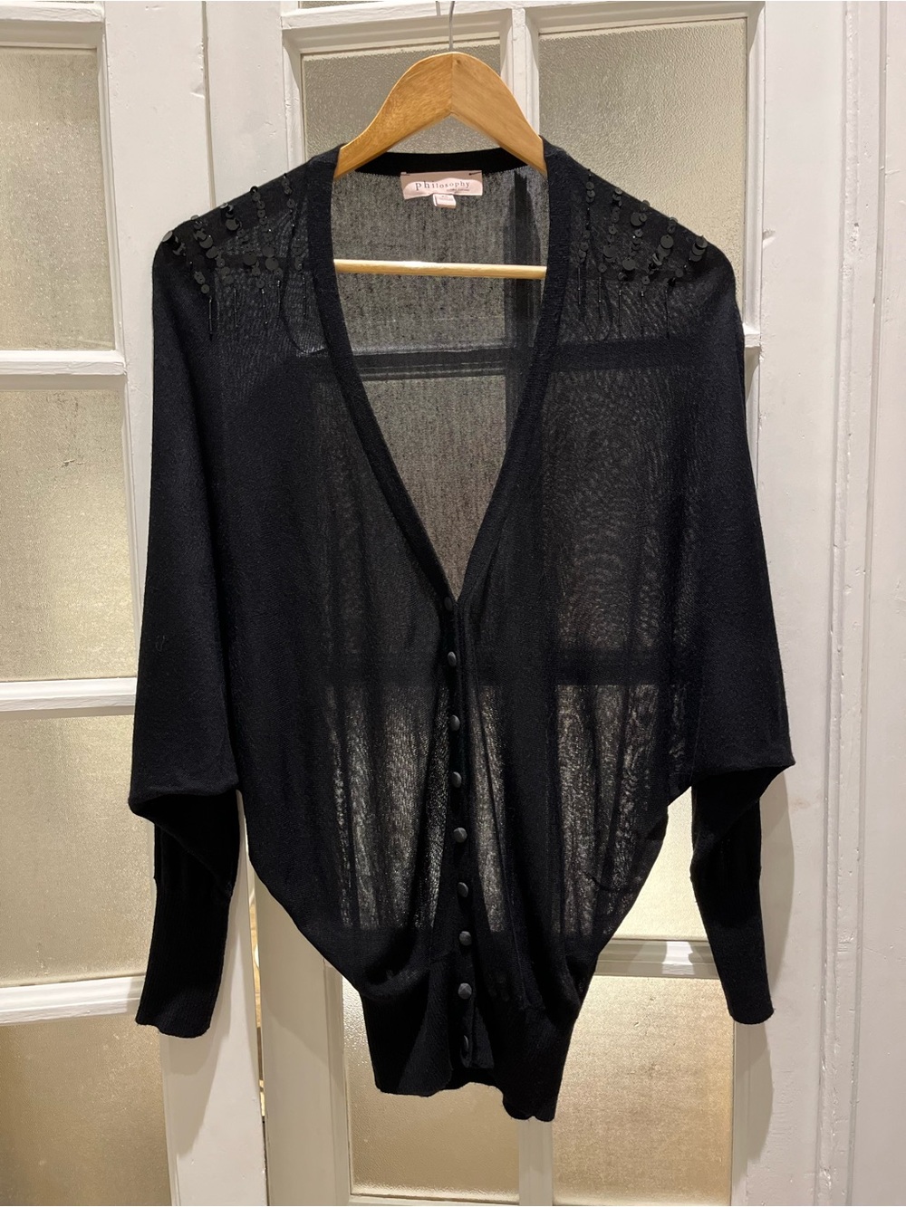Philosophy dolman sleeve Black Lightweight Button-Front Women’s Sweater